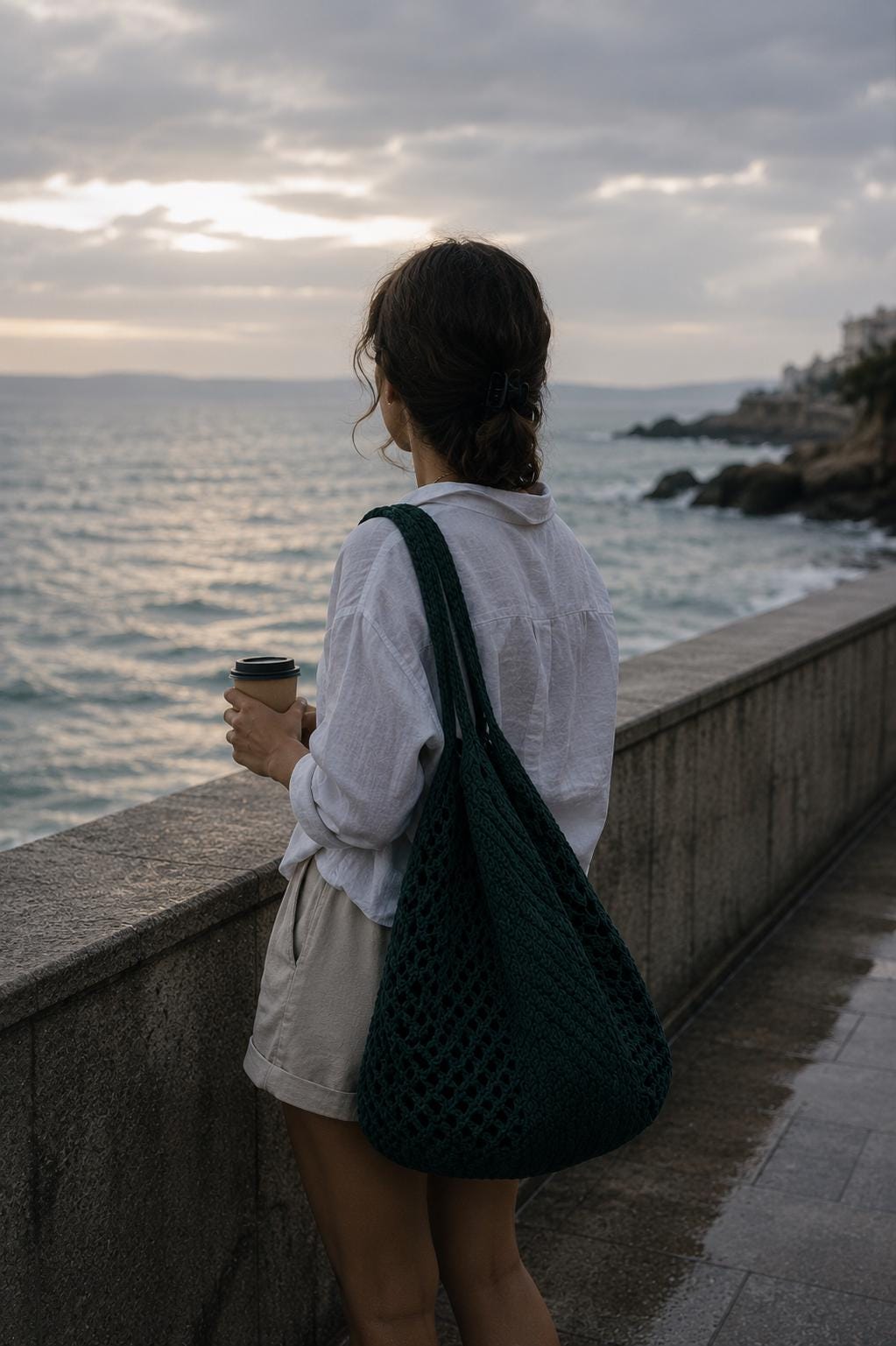 Forest Green Crochet Tote Bag
