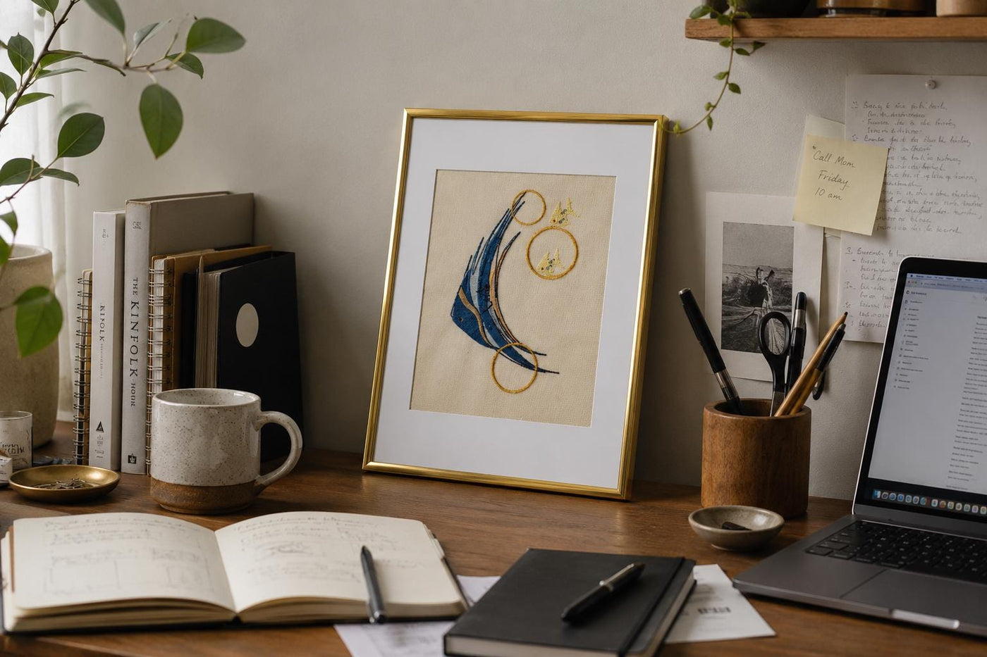 Framed Fish Embroidery Art