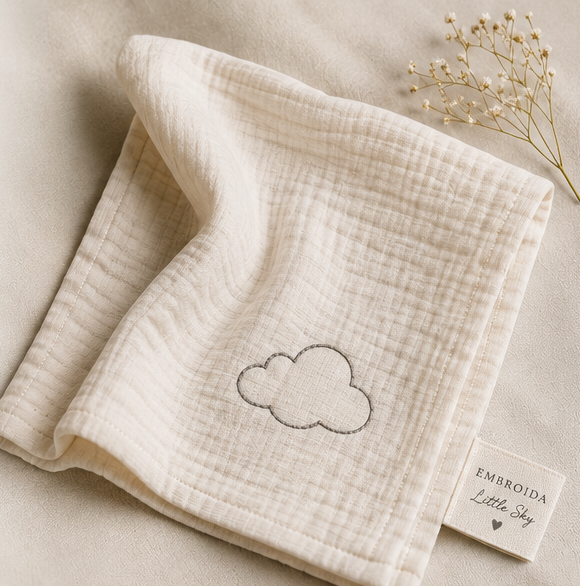 Embroidered muslin comfort cloth with cloud motif — Embroida Little Sky