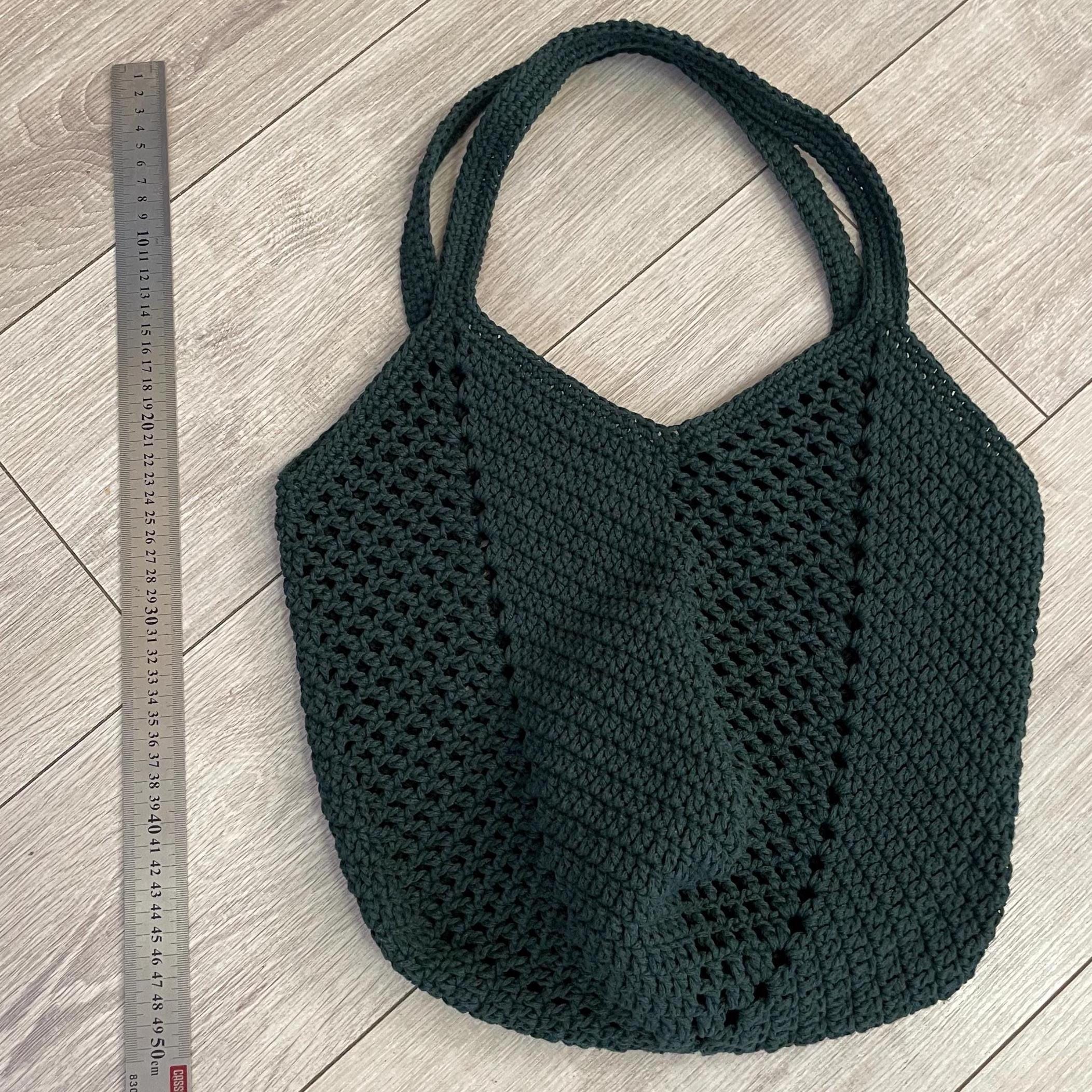 Forest Green Crochet Tote Bag