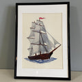Framed Ship Embroidery Art