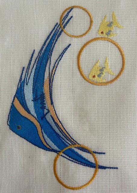 Framed Fish Embroidery Art