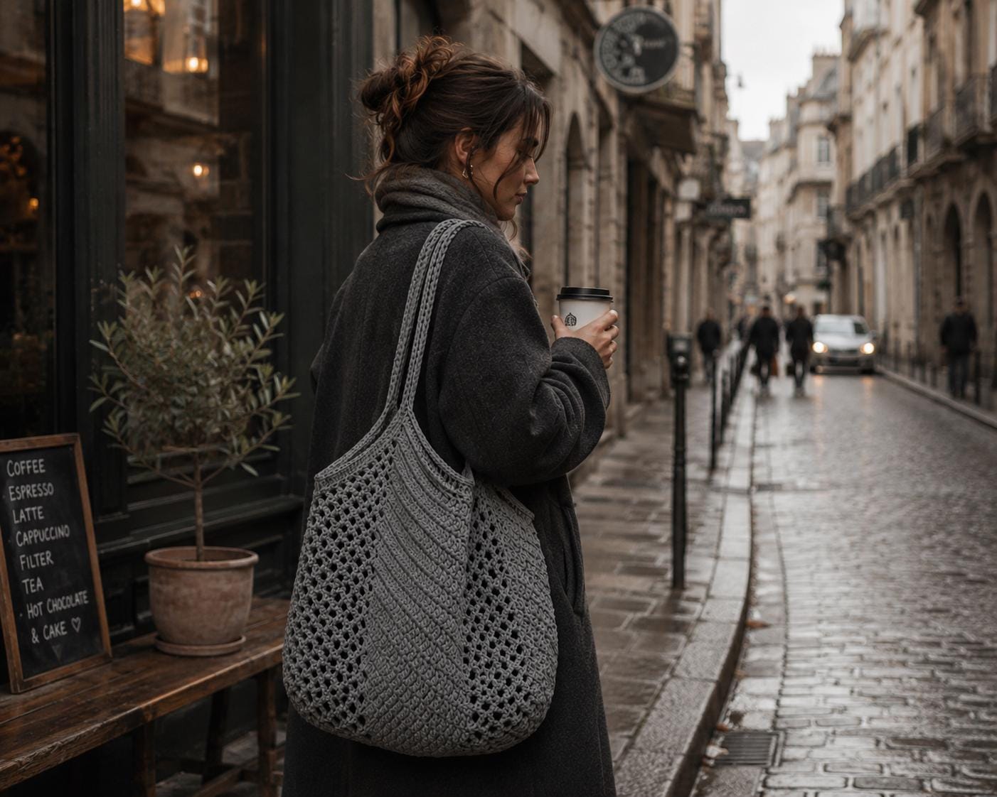 Gray Crochet Tote Bag