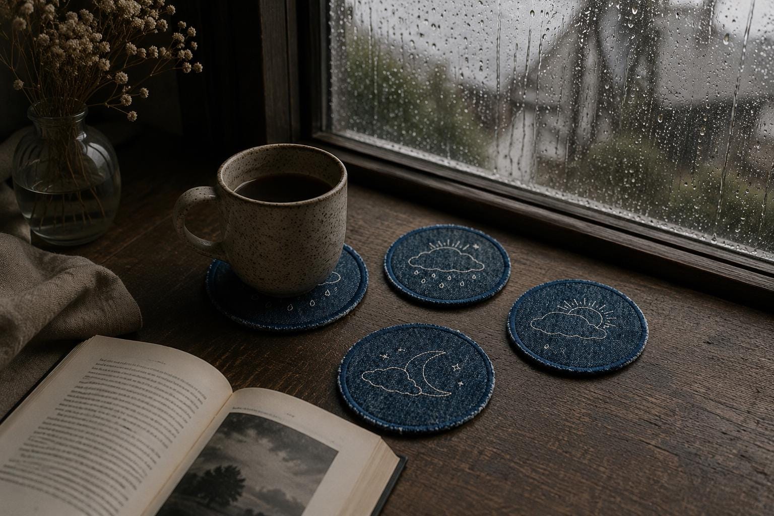 Cloud Mood Embroidered Coaster Set