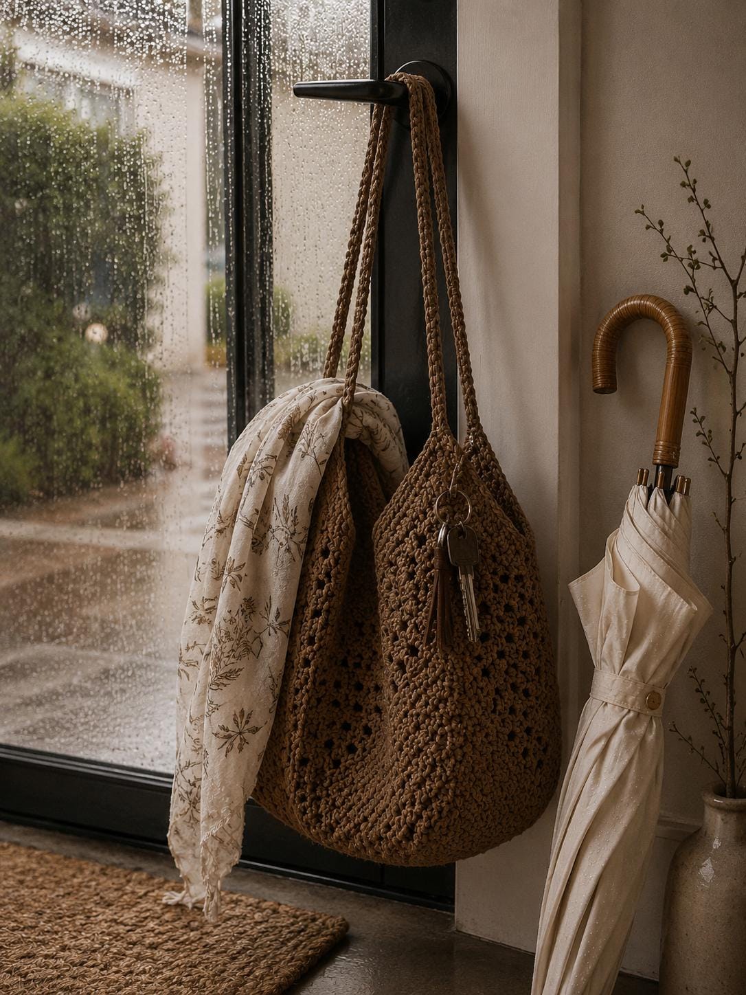Beige Crochet Tote Bag