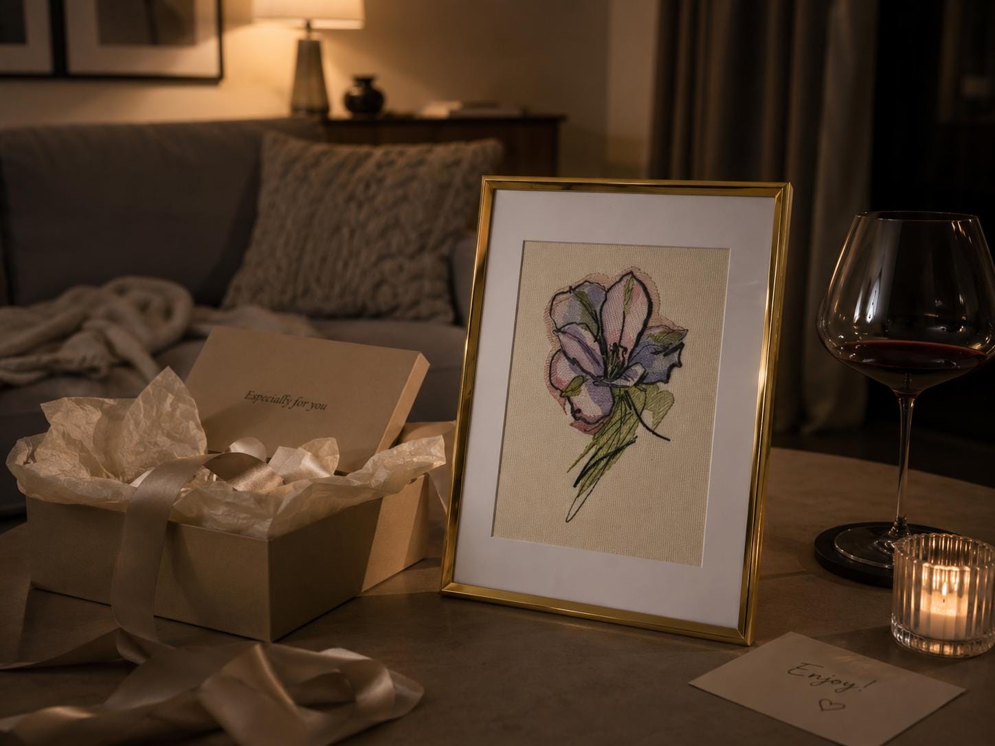 Framed Floral Embroidery Art
