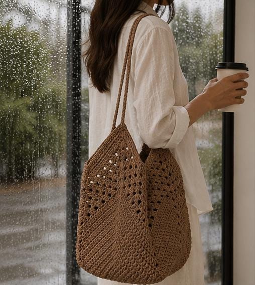 Beige Crochet Tote Bag