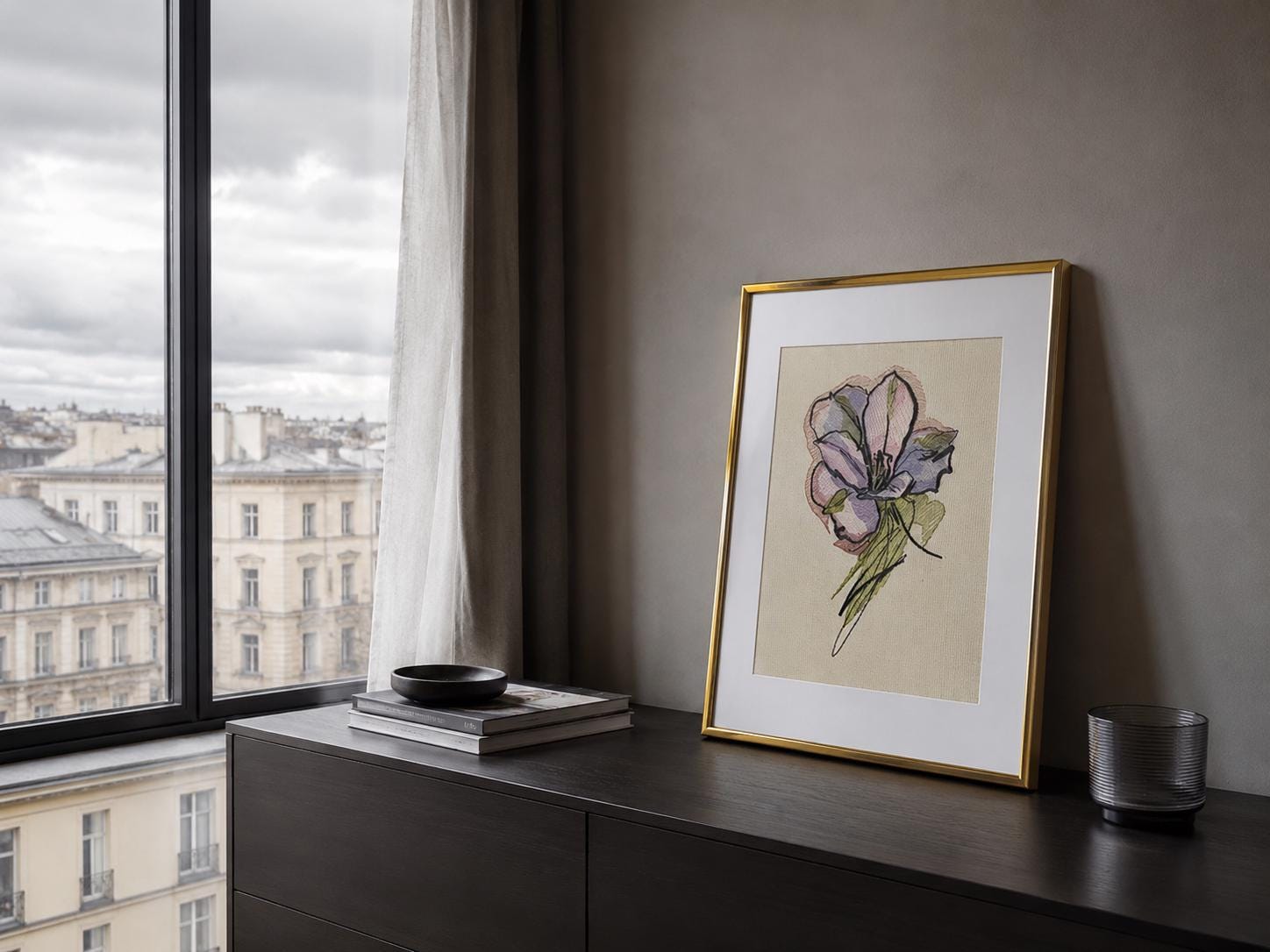 Framed Floral Embroidery Art