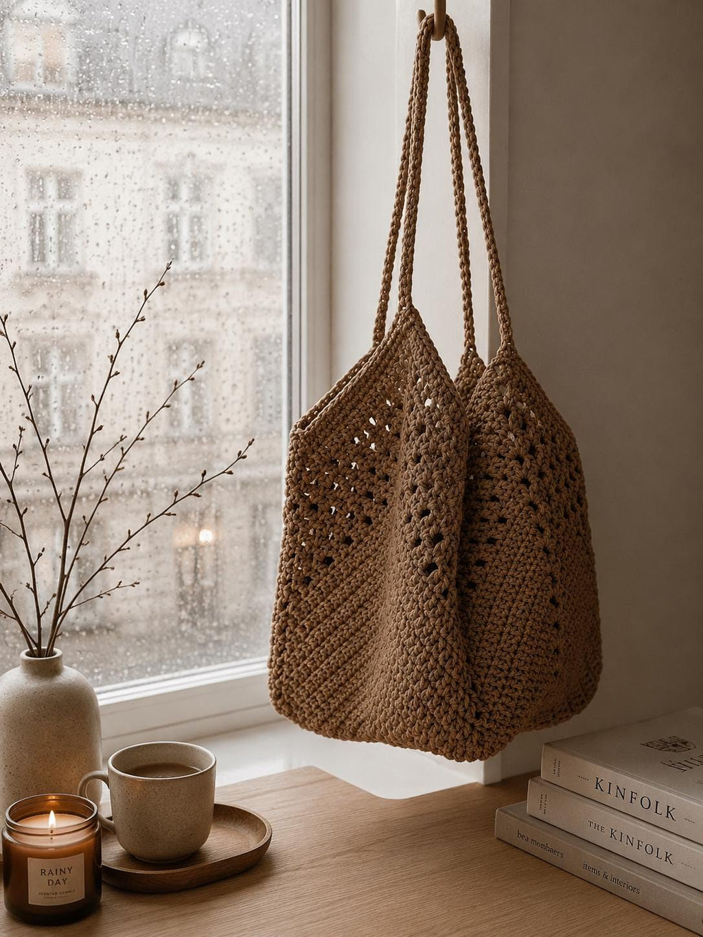 Beige Crochet Tote Bag