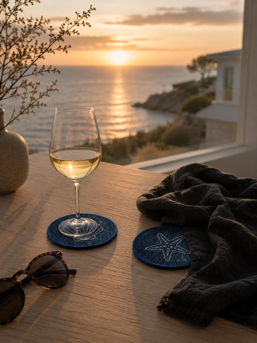 Coastal Mood Embroidered Coaster Set