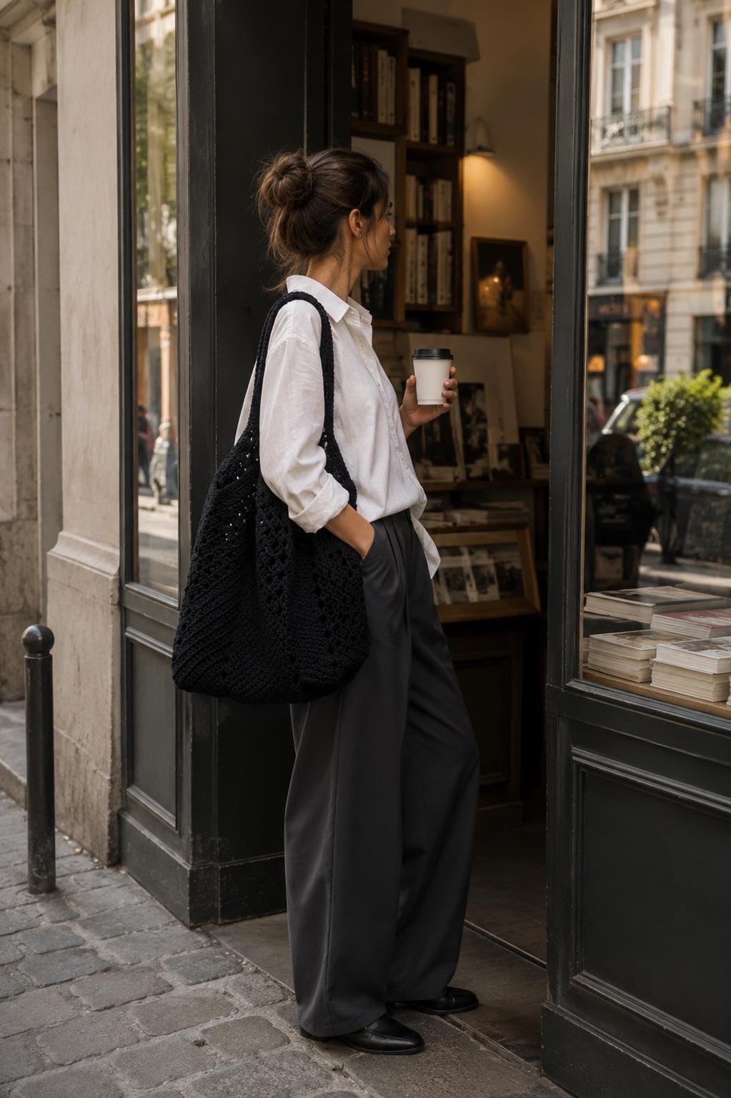 Black Crochet Tote Bag