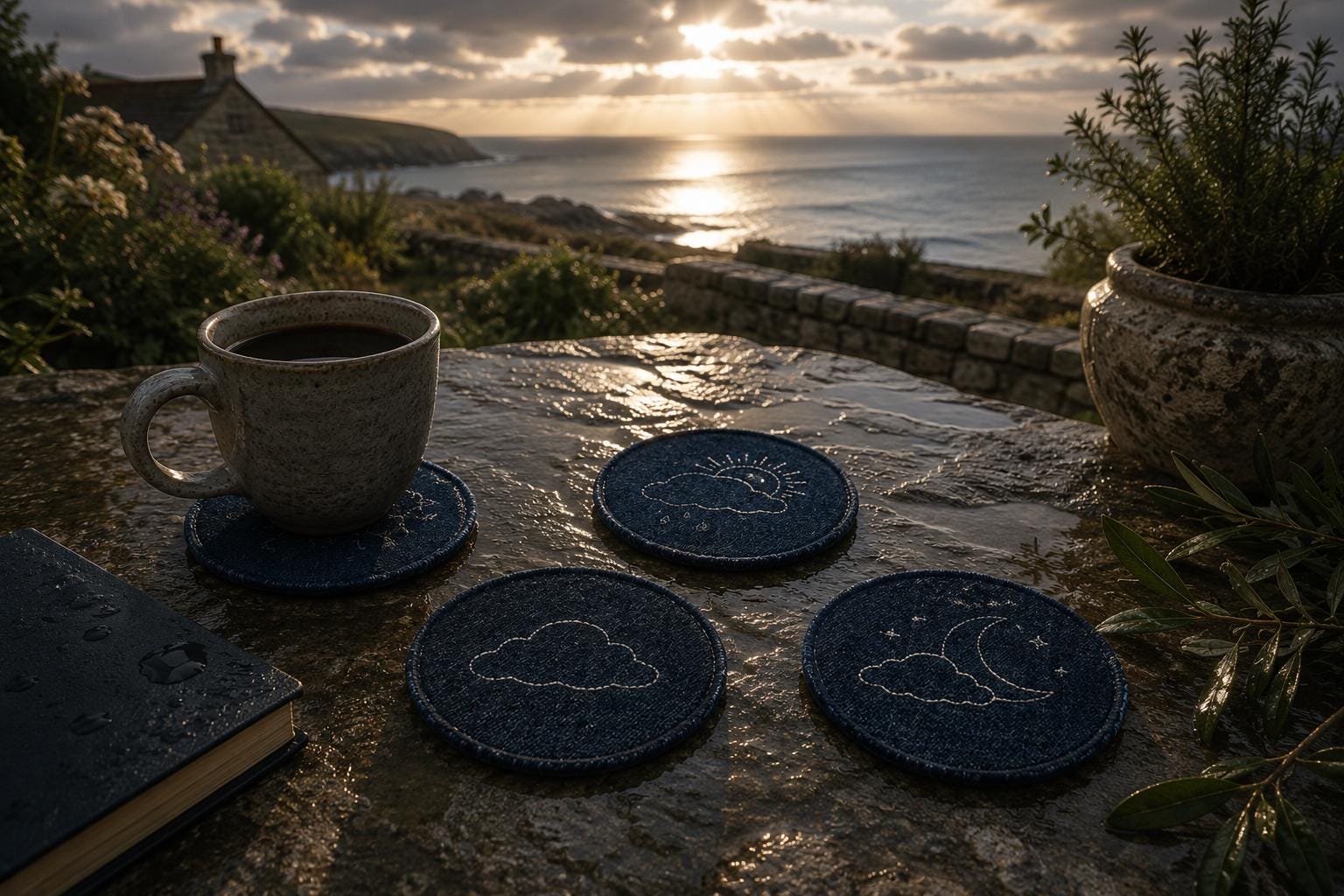 Cloud Mood Embroidered Coaster Set