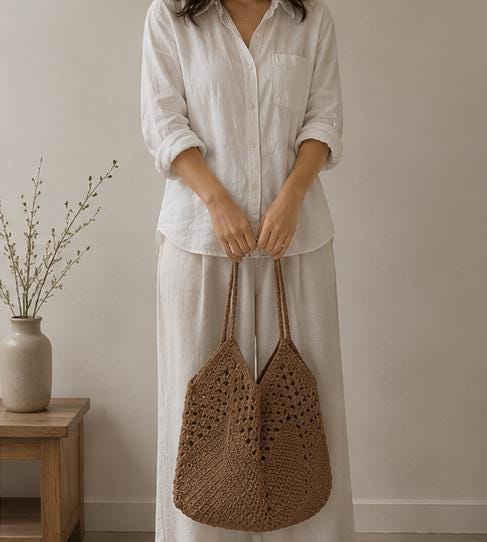 Beige Crochet Tote Bag