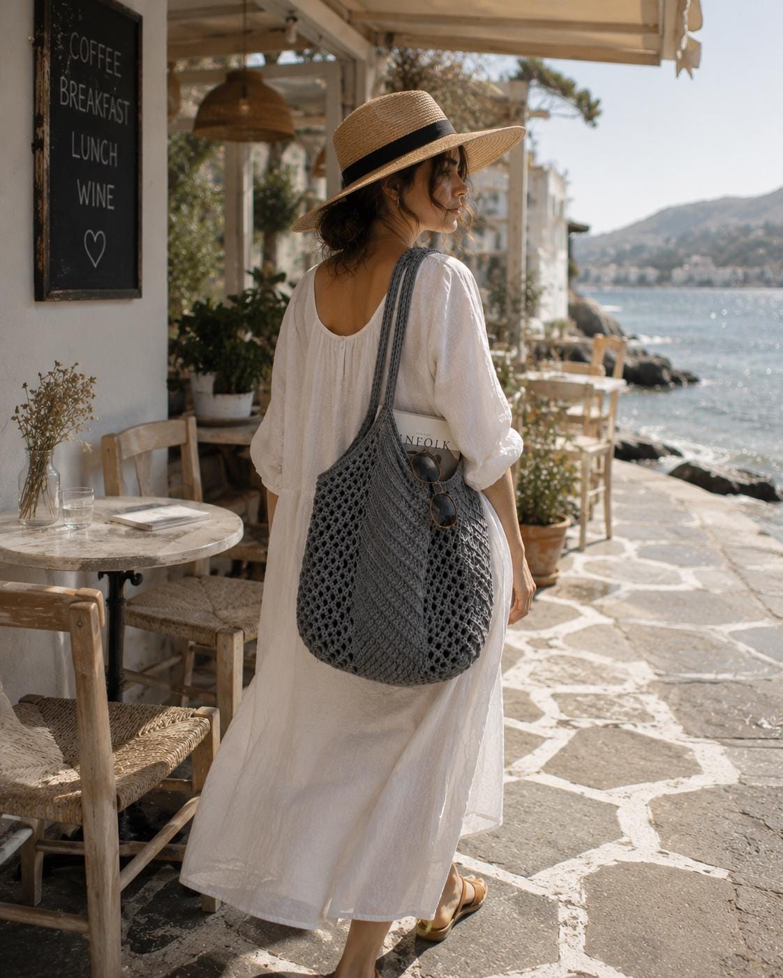 Gray Crochet Tote Bag
