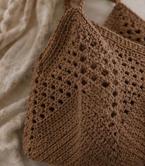 Beige Crochet Tote Bag