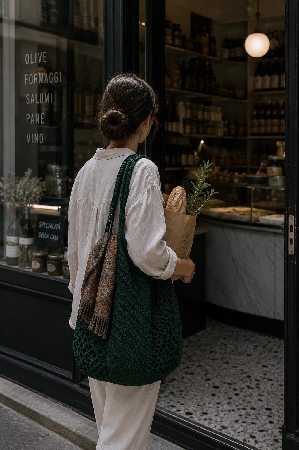 Forest Green Crochet Tote Bag