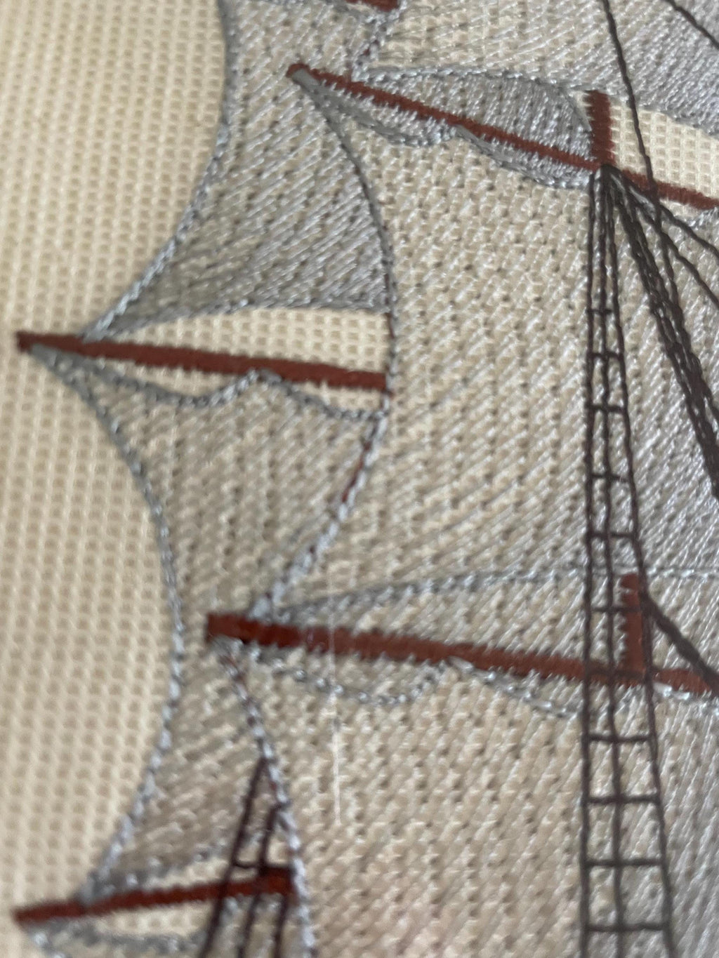 Framed Ship Embroidery Art