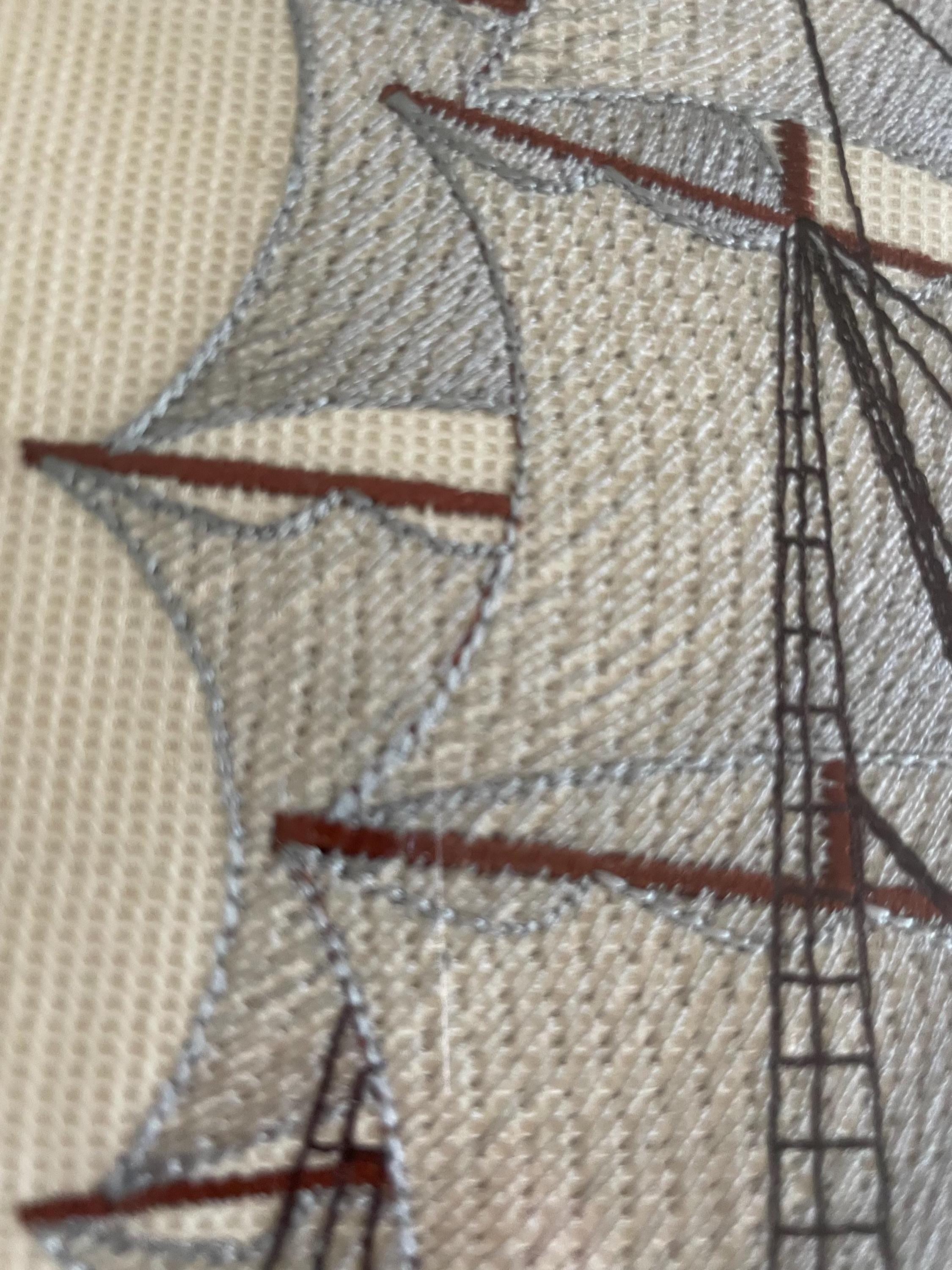 Framed Ship Embroidery Art